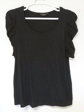 Dorothy Perkins black puffed puff shoulder short sleeve top size 48 Euro -XL/XXL